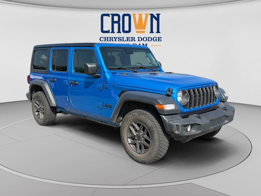 2024 Jeep Wrangler Sport S in Hydro Blue Pearl Coat — front three-quarter view