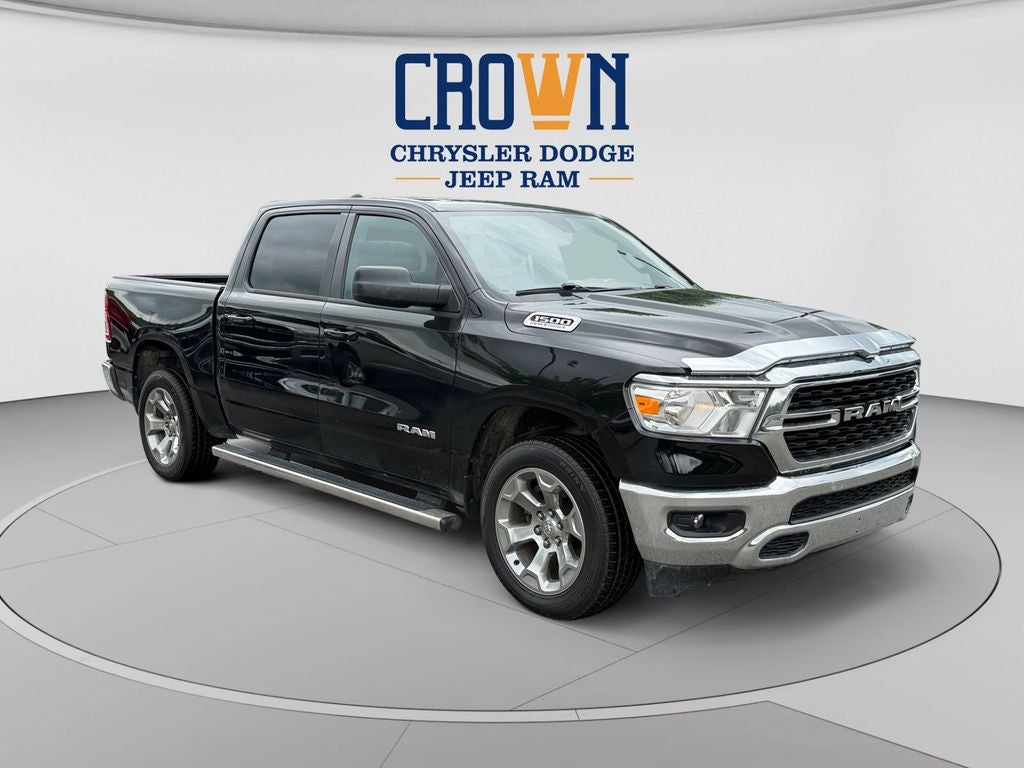 2022 RAM 1500 Big Horn/Lone Star in Diamond Black Crystal Pearlcoat — front three-quarter view
