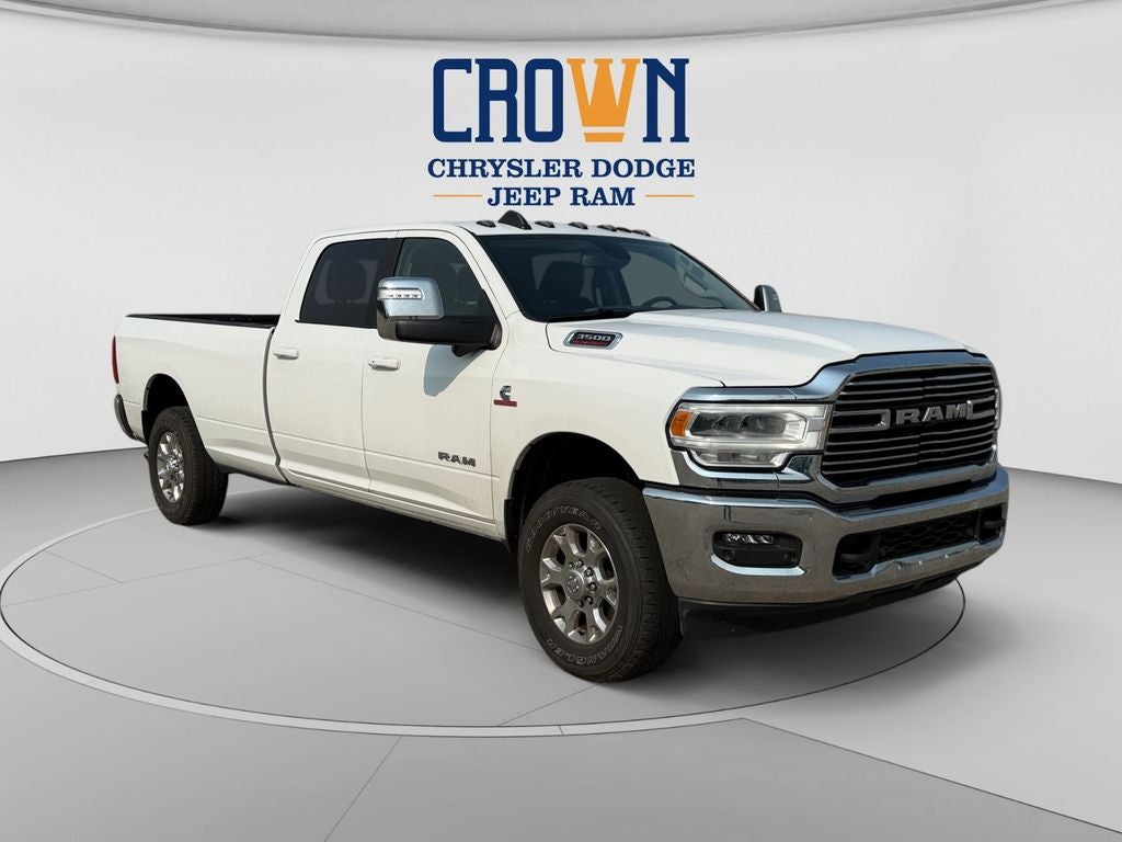 2024 RAM 3500 Laramie in Bright White Clearcoat — front three-quarter view
