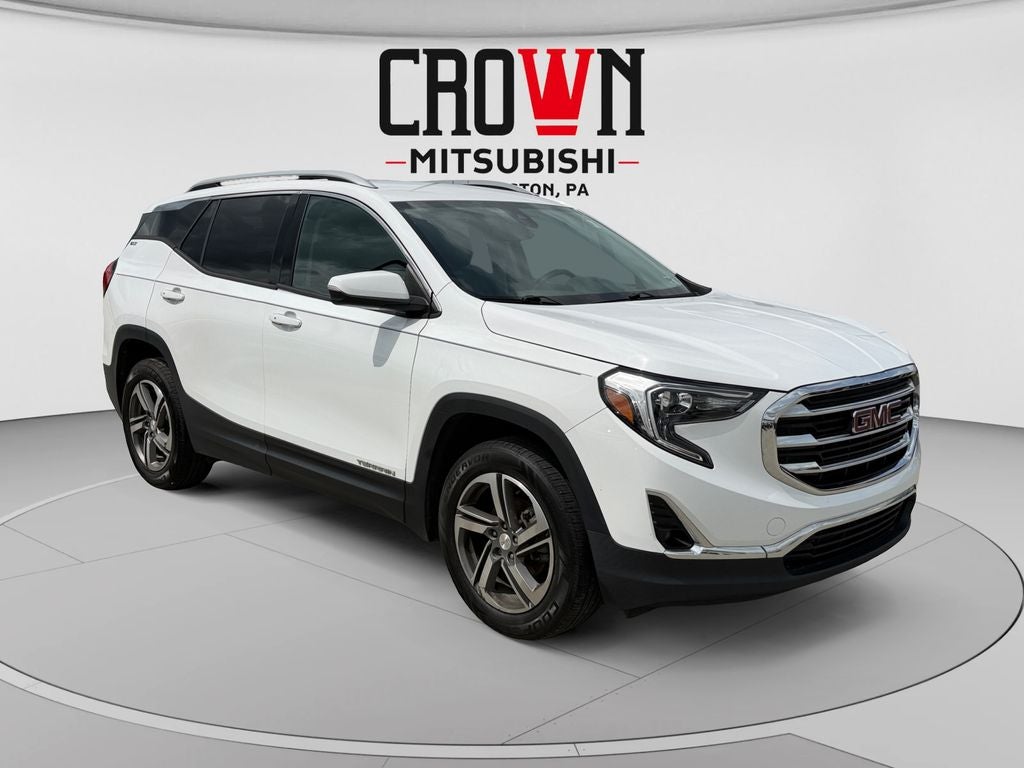 2020 GMC Terrain SLT in Summit White — front three-quarter view