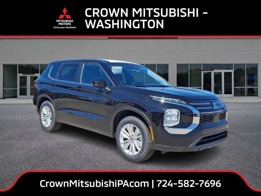 2026 Mitsubishi Outlander ES in Labrador Black Pearl — front three-quarter view
